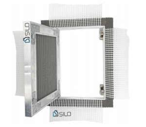 FASADE RIVET 50x70 cm – Elewacyjne Drzwiczki Rewizyjne  do Styropianu  | UCHYLNE Z SIATKĄ |  Do Tynku i Elewacji