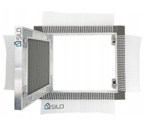 FASADE RIVET 30x20 cm – Elewacyjne Drzwiczki Rewizyjne  do Styropianu  | UCHYLNE Z SIATKĄ | Do Tynku i Elewacji