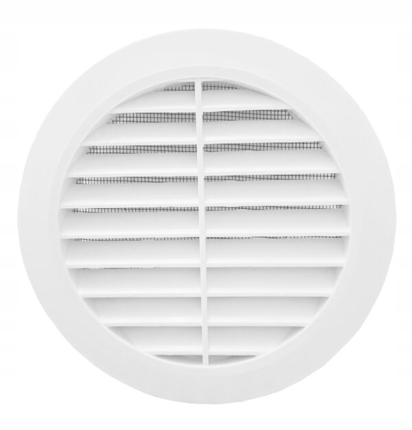 Kratka z kołnierzem OKRĄGŁA PLASTIK FI 100 wentylacyjna z siatką BIAŁA