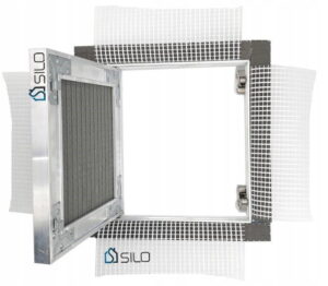 FASADE RIVET 30x30 cm – Elewacyjne Drzwiczki Rewizyjne  do Styropianu  | UCHYLNE Z SIATKĄ |  Do Tynku i Elewacji