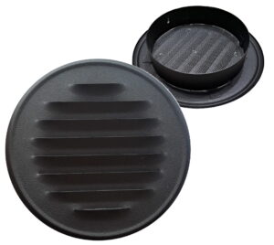 Kratka metalowa z kołnierzem FI100 CZARNA MAT RAL 9005 OKRĄGŁA WENTYLACYJNA KOMINOWA