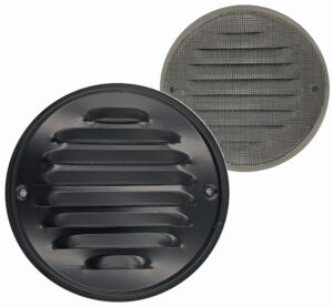 Kratka metalowa przykręcana FI100 CZARNA POŁYSK RAL 9005 OKRĄGŁA WENTYLACYJNA KOMINOWA