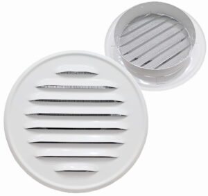 Kratka metalowa z kołnierzem FI125 BIAŁA RAL 9010 OKRĄGŁA WENTYLACYJNA KOMINOWA