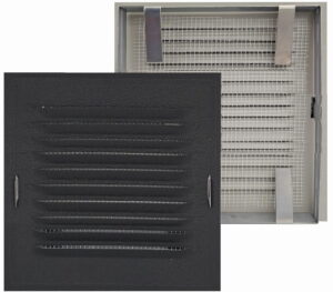 Kratka  z ramką  14X14 CZARNY MAT RAL 9005 wentylacyjna KOMINOWA