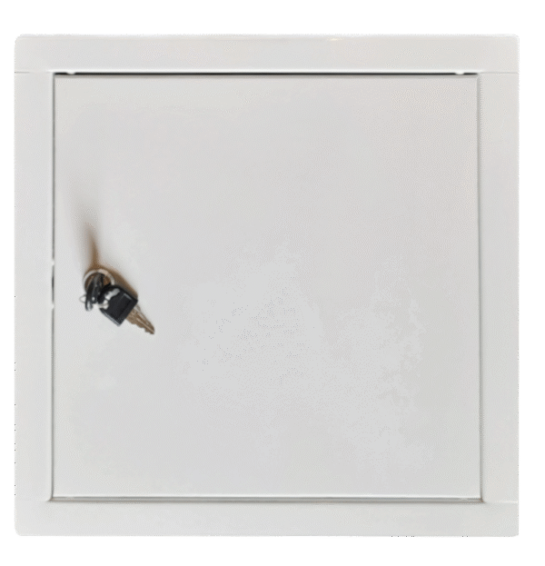 150x150 mm (15x15 cm) Metalowe Drzwiczki Rewizyjne CLASSIC- Białe RAL9016, Zamykane na Klucz | Idealne do Wnętrz i na Zewnątrz!